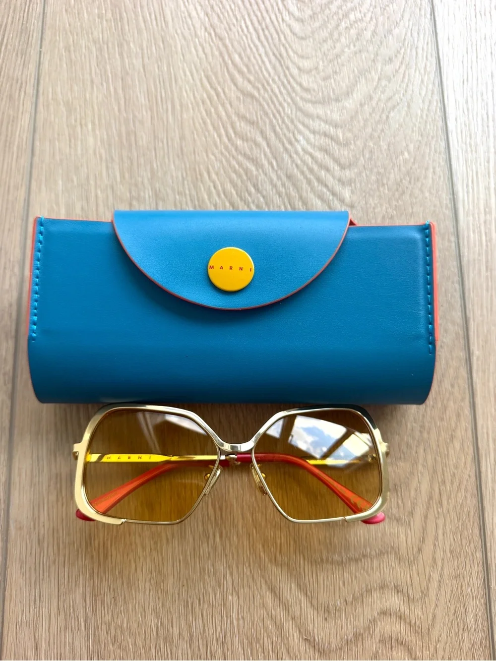 Marni Turquoise Sunglasses Case with Yellow Button